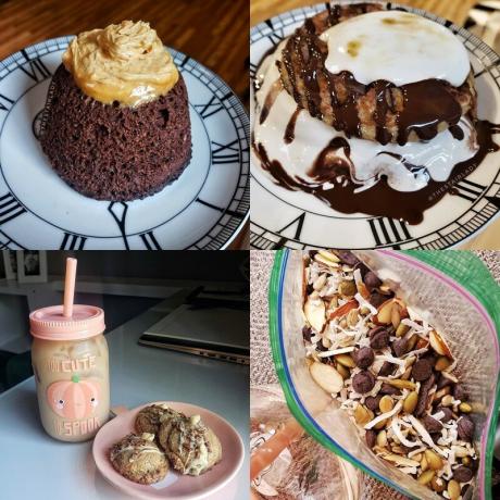 Keto-makanan penutup dan permen untuk Elena: puding cokelat, cookies, biji bunga matahari
